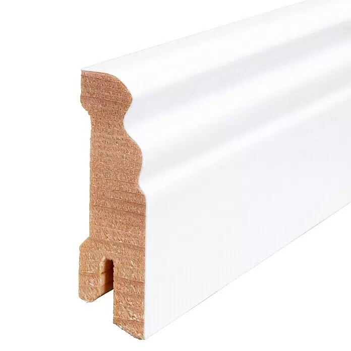 Sockelleiste - 240 cm x 16 mm x 58 mm, Fichte, Weiß - Detailaufnahme
