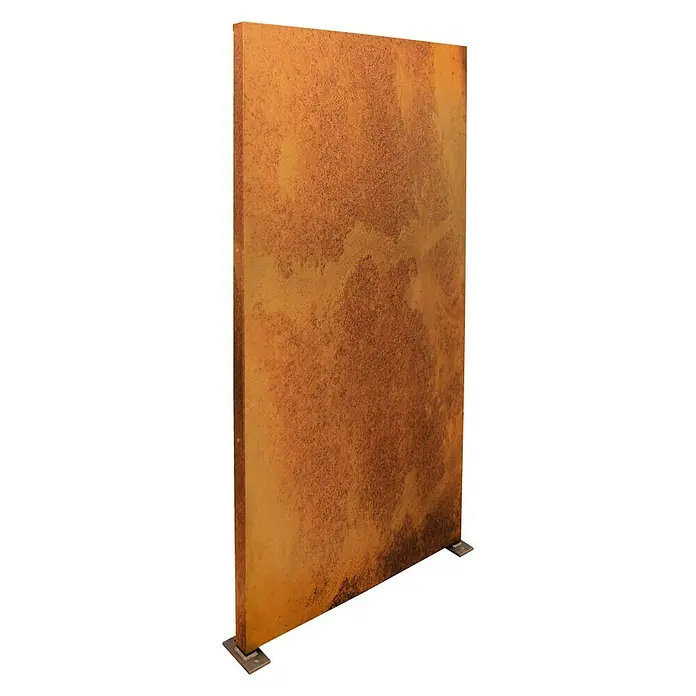 Palatino Space Vertical Sichtschutzelement Uni - 87 x 180 cm, Edelrost, Uni - Rostfarbene Cortenstahl-Sichtschutzwand mit quadratischen Füßen, ideal für den Außenbereich, bietet Privatsphäre und Struktur im Garten.