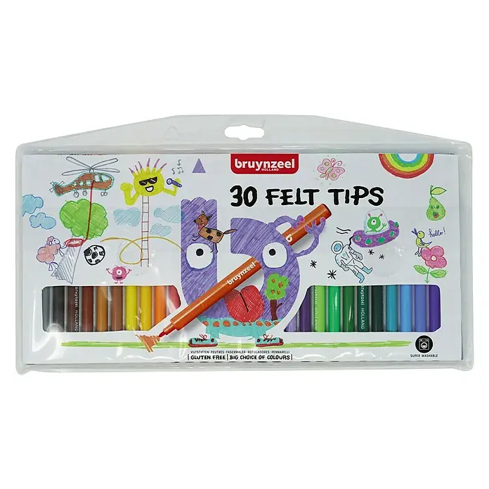 Talens Bruynzeel Set de marcadores de efecto lacado Felt tips - 30 ud., Multicolor - Un paquete de rotuladores Bruynzeel de 30 colores, ideal para niños para dibujar y colorear.