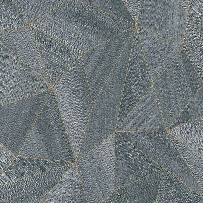 Daniel Hechter Vliestapete 5 - Anthrazit, Grafisch, 10,05 x 0,53 m - Eine Nahaufnahme eines grauen geometrischen Musters mit goldenen Linien, das ein elegantes und modernes Design hervorhebt.