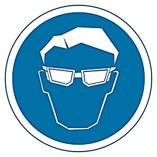 Cartel (Azul/Blanco, Uso obligatorio de gafas de seguridad, 10,5 x 10,5 cm)