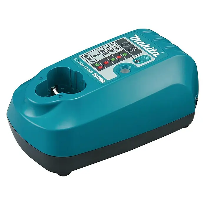Makita Ladegerät DC10WA - Passend für: Makita Li-Ionen-Blockakkus 7,2 - 10,8 V - Abbildung eines Makita DC10WA Akkuladegeräts für 7,2 bis 10,8 V Li-Ion Akkus. Kompaktes und leichtes Design.