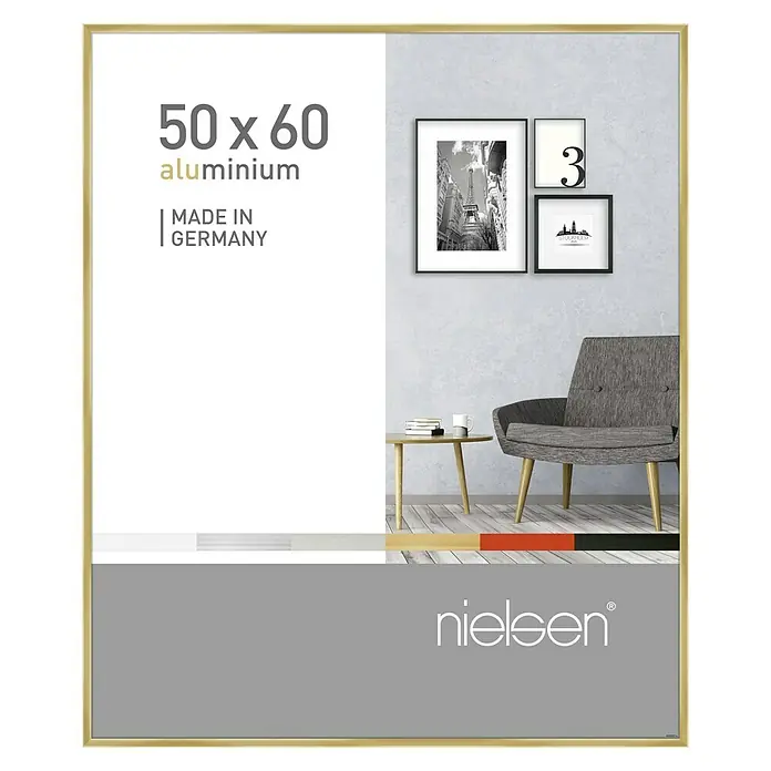 Nielsen Alurahmen Pixel - 50 x 60 cm, Gold - Goldener Nielsen Aluminium Bilderrahmen 50x60 cm, ideal für Fotos, Kunstdrucke & mehr. Hergestellt in Deutschland, hochwertige Verarbeitung.