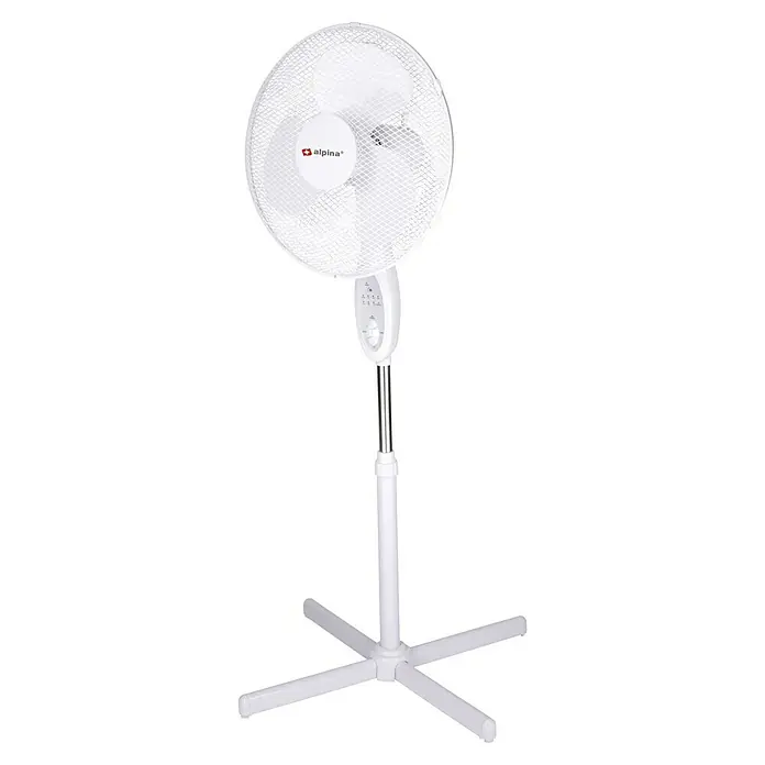 Ventilador de pie Alpina con mando a distancia - Blanco, 40 cm, 125 cm - Un ventilador Alpina blanco independiente con altura ajustable y una rejilla redonda para proteger las aspas del rotor.
