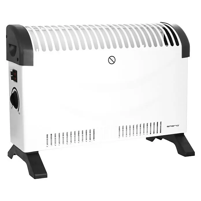 Emerio Konvektorheizung CH-128215 - 2.000 W, Raumgröße bis ca. 18 m², Weiß - Weißer Elektro-Konvektorheizer mit schwarzen Griffen und Füßen, mit seitlichen Bedienelementen und oberen/unteren Lüftungsgittern.
