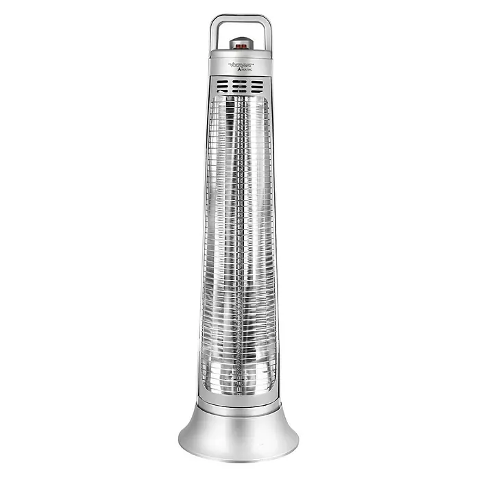 Voltomat HEATING Infrarot-Heizstrahler - 22 x 22 x 77 cm, 900 W, Silber - Silberner Heizstrahler mit Griff für den Außenbereich. Kompakte Bauweise, ideal für Terrasse oder Balkon.