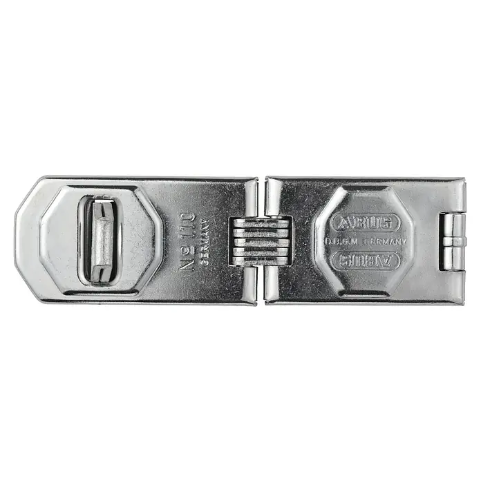 Abus Gelenk-Überfalle 110 - Maße Überfalle: 155 x 45 mm, Durchmesser Öse: 12,2 mm, Stahl - ABUS 110 Vorhängeschlossriegel aus Metall, ideal zum sicheren Verschließen von Türen, Toren und mehr. Robust und zuverlässig für erhöhte Sicherheit.