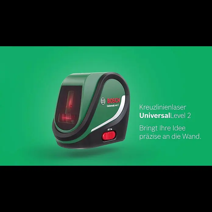 Bosch Kreuzlinienlaser UniversalLevel - Max. Arbeitsbereich: 10 m, 5 -tlg. - Bosch stellt vor:  Der Kreuzlinienlaser UniversalLevel 2