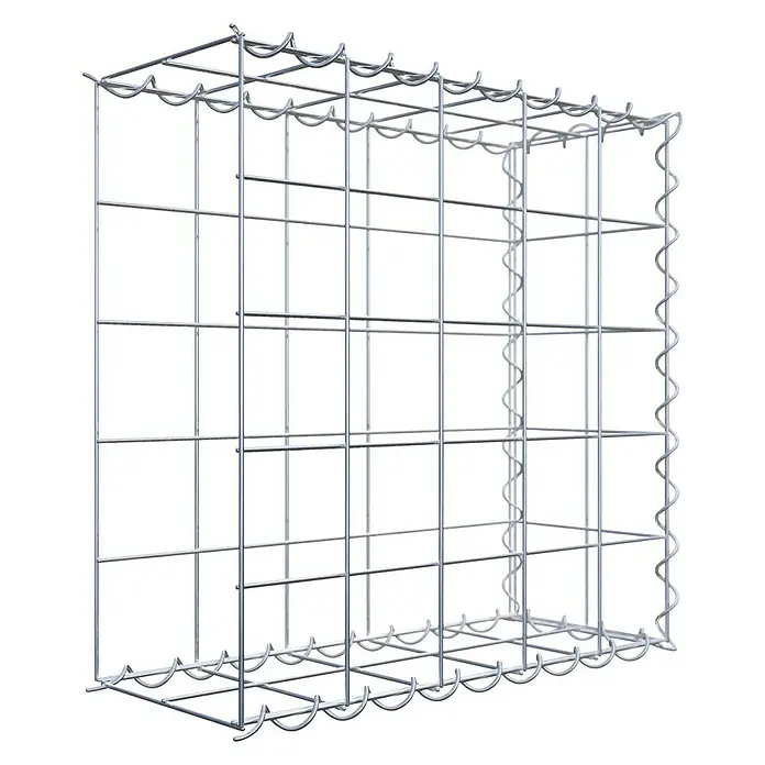 Gabiona Gabione Typ 2 - Zum Anbau in der Länge, 50 x 20 x 50 cm, Stahl, Maschenbreite: 100 mm, Maschenhöhe: 100 mm, Spirale - Ansicht eines Gabionenkorbs aus Stahldrahtgeflecht, der für den Einsatz im Garten- und Landschaftsbau konzipiert ist.