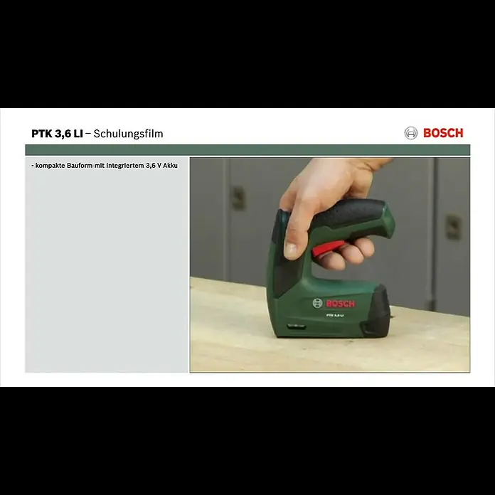 Bosch Akku-Tacker PTK 3,6 LI - 3,6 V, 1 Akku, 1,5 Ah, Klammertiefe: 4 mm - 10 mm - Tutorial: Akku-Tacker PTK 3,6 LI  von Bosch