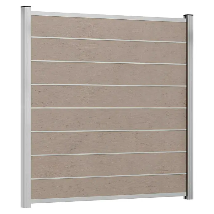 T & J Sichtschutzelement Gotland - B x H: 180 x 175 cm, Sand/Silber - Hier ist ein modernes Aluminiumzaun-Panel in horizontaler Ausrichtung, das stilvolle Privatsphäre und modernes Design für jeden Garten bietet.