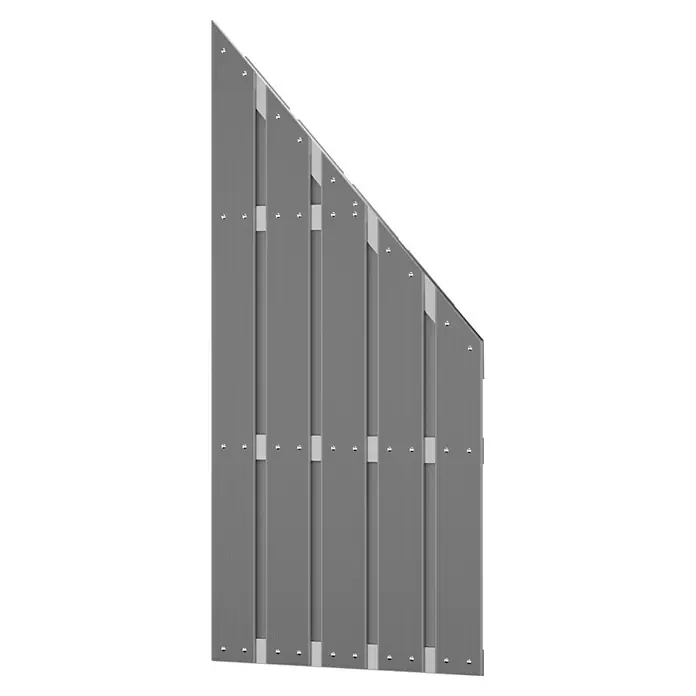 T & J Sichtschutzelement Jinan - 90 x 90/180 cm, Silbergrau - Grauer, abgeschrägter Sichtschutzzaun mit horizontalen Brettern, befestigt mit silberfarbenen Beschlägen. Ideal für Privatsphäre im Garten.