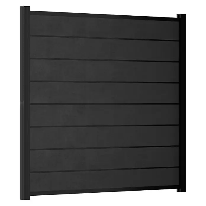 T & J Sichtschutzelement Set Gotland - B x H: 180 x 175 cm, Schiefergrau/Anthrazit - Abbildung eines schwarzen Zaunelements. Das Zaunelement besteht aus horizontalen Lamellen und einem schwarzen Rahmen.
