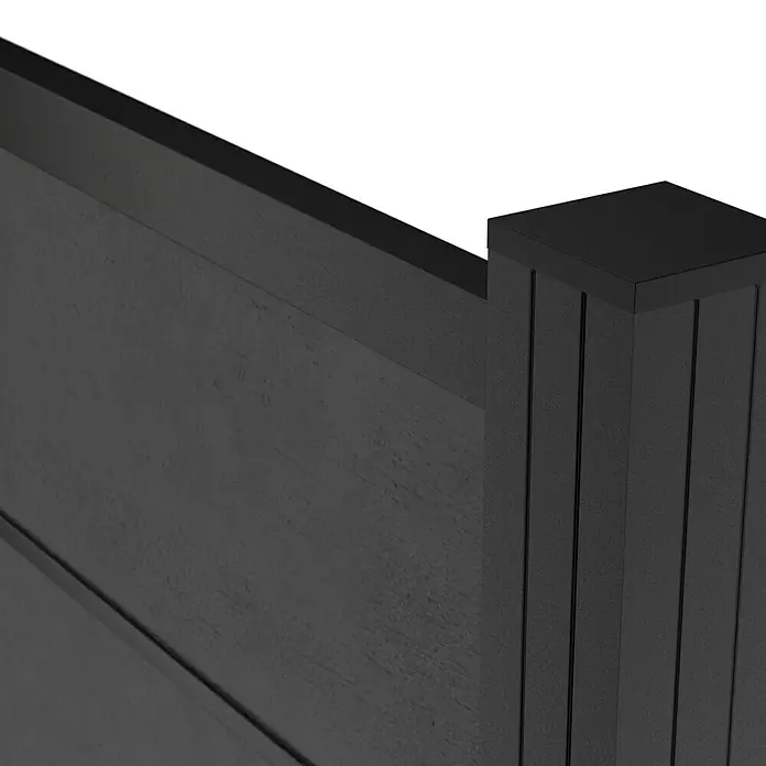 T & J Sichtschutzelement Set Gotland - B x H: 180 x 175 cm, Schiefergrau/Anthrazit - Nahaufnahme eines modernen, grauen Zauns mit vertikalen Lamellen und einer glatten Oberfläche, ideal für stilvolle Grundstücksbegrenzungen.