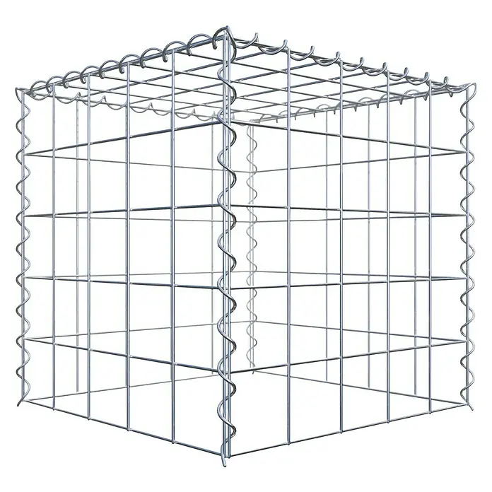 Gabiona Gabione Typ 3 - Zum Anbau in der Höhe, 50 x 50 x 50 cm, Maschenbreite: 100 mm, Maschenhöhe: 100 mm, Spirale - Metall-Gabione mit quadratischen Maschen und spiralförmigen Verbindungselementen für vielfältige Bau- und Gartengestaltungsprojekte.