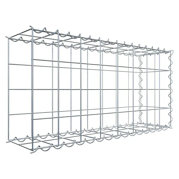 Gabiona Gabione Typ 2 - Zum Anbau in der Länge, 80 x 20 x 40 cm, Stahl, Maschenbreite: 100 mm, Maschenhöhe: 100 mm, Spirale - Ein quaderförmiger, verzinkter Gabionenkorb mit geschweißten Maschen und wellenförmigem Draht, ideal für den Garten- und Landschaftsbau.