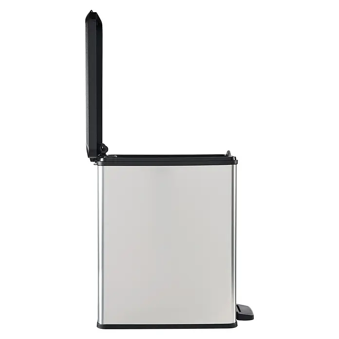 Cubo con pedal Slim bin - 25 l, Plástico, Negro/Gris - Cubo de pedal plateado con tapa abierta. Papelera de acero inoxidable para cocina o baño con pedal para facilitar su uso.