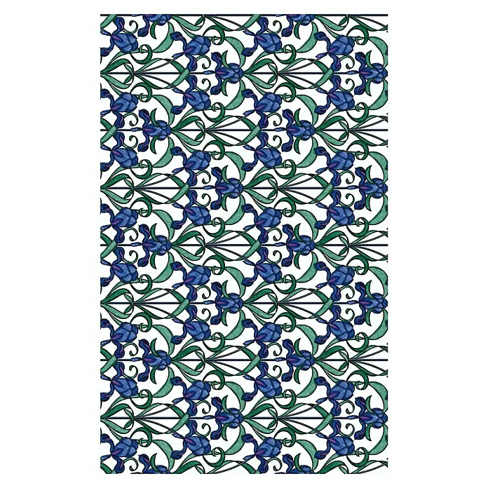 D-c-fix Lámina adhesiva translúcida - An x Al: 45 x 200 cm, Estampado azul - Elegante estampado de tela con flores de iris azules y zarcillos verdes sobre fondo blanco, ideal para proyectos de decoración elegantes.