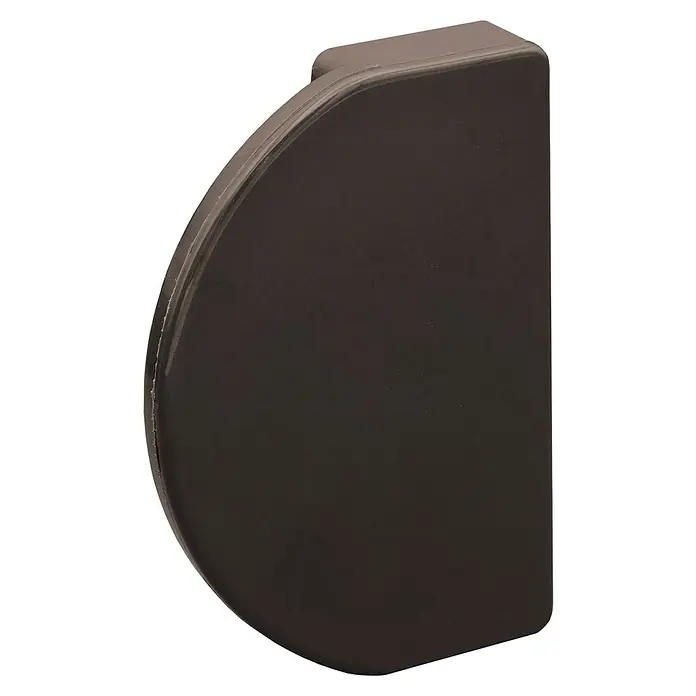 Balkontürgriff Nylon 949-13 - Braun - Nahaufnahme eines braunen, halbkreisförmigen Endstücks, wahrscheinlich für eine Jalousie, vor schwarzem Hintergrund.