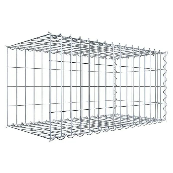 Gabiona Gabione Typ 2 - Zum Anbau in der Länge, 80 x 40 x 40 cm, Stahl, Maschenbreite: 50 mm, Maschenhöhe: 100 mm, Spirale - Ansicht eines Gabionenkäfigs. Der Gabionenkäfig ist leer und aus verzinktem Draht gefertigt, perfekt für Landschaftsbauprojekte.