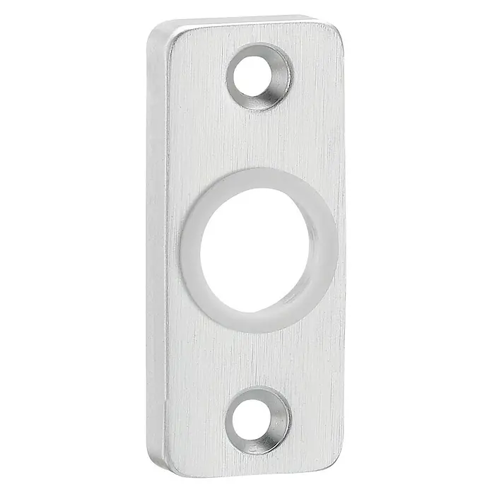 Drückerrosette - Silber - Nahaufnahme einer silbernen Türschildrosette mit drei Löchern, ideal für moderne Inneneinrichtungen und Türbeschläge.