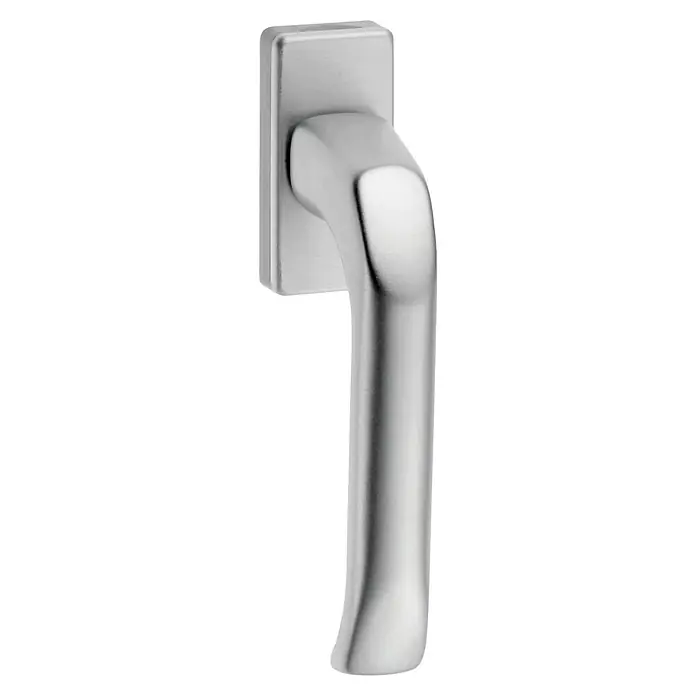 Fenstergriff - Vierkantstift: 7 mm, Silber, Universell einsetzbar - Nahaufnahme eines Fenstergriffs aus poliertem Aluminium, der ein modernes Design und hochwertige Verarbeitung zeigt. Perfekt für zeitgemäße Fenster.