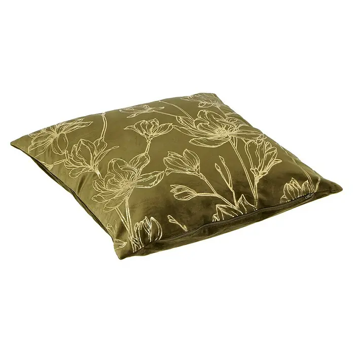 Kissen Fiona - Military Olive, 45 x 45 cm, 100 % Polyester - Elegantes, quadratisches Zierkissen in Olivgrün mit floralem Muster. Perfekt für eine stilvolle Dekoration Ihres Wohnraums mit diesem Kissen.