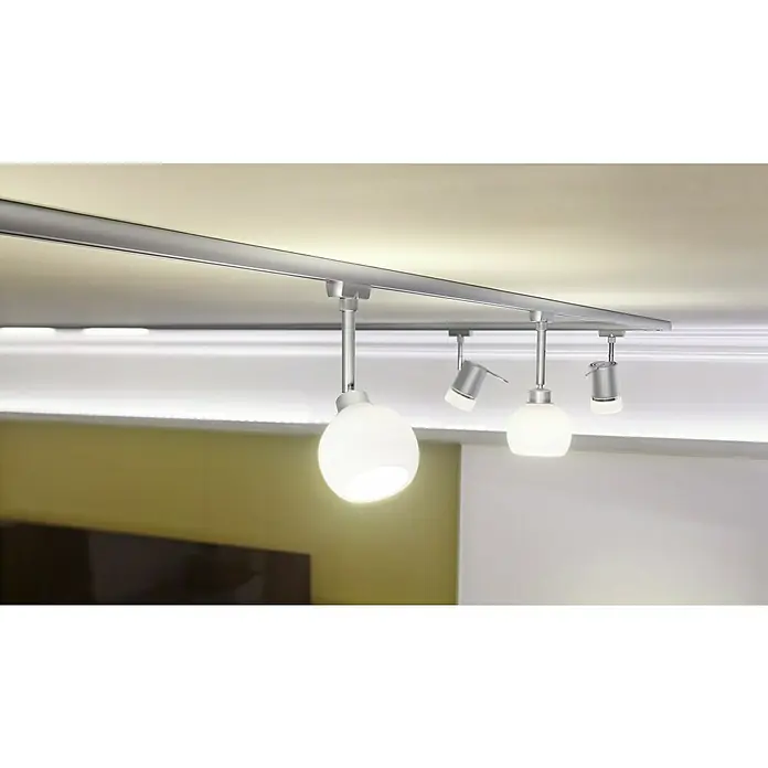 Paulmann DecoSystems Lampenschirm Wolbi - Durchmesser: 9 cm, Opal, Glas, Form: Rund - Diese Aufnahme zeigt eine moderne Deckenleuchte mit verstellbaren Strahlern, die ein helles und gerichtetes Licht erzeugen. Ideal für moderne Wohnräume.