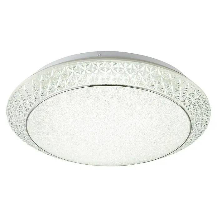Lavida LED-Deckenleuchte rund Fondi - 28 W, Ø x H: 41 x 10 cm, Weiß - Nahaufnahme einer modernen LED-Deckenleuchte mit kristallartigem Muster und diffusem Licht, ideal für stilvolle Innenräume.