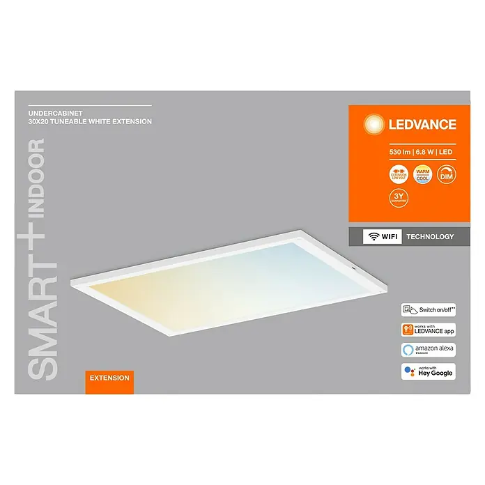 Ledvance LED-Panel - L x B x H: 30 x 20 x 8 cm, Mehrfarbig, 6,8 W - LEDVANCE Unterbauleuchte 30x20 Tuneable White Extension für den Innenbereich mit 530 lm, 6.8W und LED Technologie. Smart + Indoor Funktion.