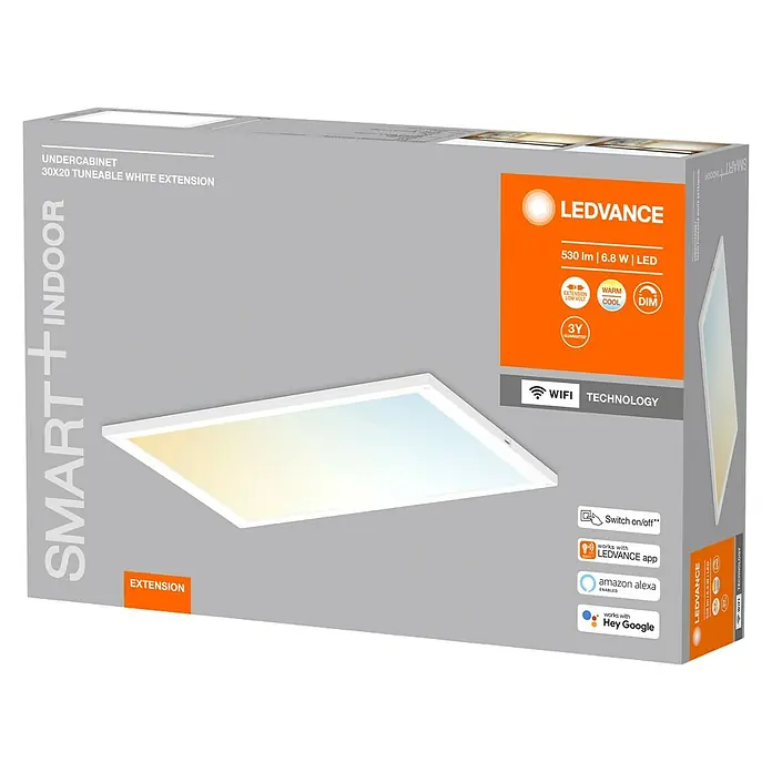 Ledvance LED-Panel - L x B x H: 30 x 20 x 8 cm, Mehrfarbig, 6,8 W - Das LEDVANCE Unterbauleuchte 30x20, eine tuneable white Extension für smarte Innenräume. Mit 530 lm, 6.8W, LED, WLAN-Technologie und Sprachsteuerung.