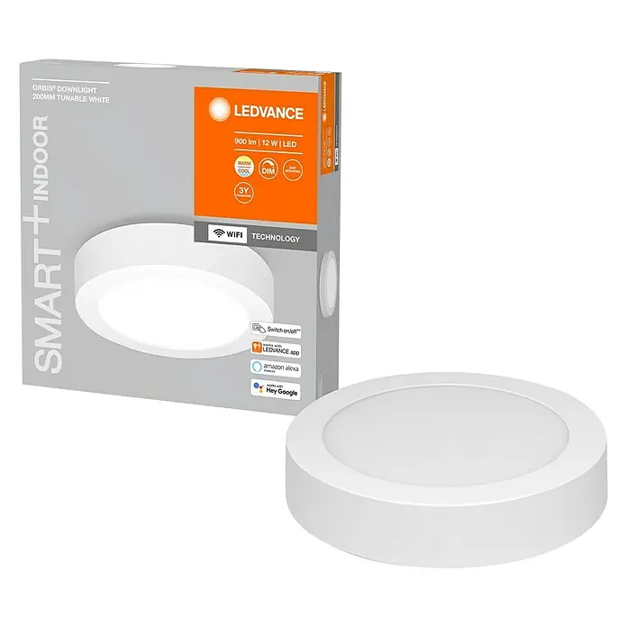 Ledvance Smart+ WiFi LED-Deckenleuchte - 12 W, Warmweiß, Durchmesser: 20 cm - Abbildung einer LEDVANCE ORBIS® Downlight Leuchte, 200mm tunable white, mit smarter Steuerung für den Innenbereich.
