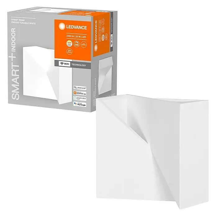 Ledvance Smart+ WiFi LED-Wandleuchte - 23 W, L x B x H: 20 x 20 x 11 cm, Weiß, Mehrfarbig - LEDVANCE ORBIS SWAN Wandleuchte für den Innenbereich, 200x200, tunable white, mit Smart+Indoor Technologie, energiesparend und langlebig.
