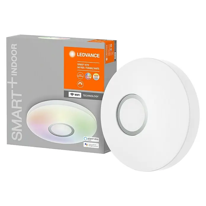 Ledvance LED-Deckenleuchte rund - 18 W, Ø x H: 34 x 8 cm, Weiß, RGBW - LEDVANCE Smart+ Orbis Kite: smarte LED-Deckenleuchte mit 340 RGB und tunable white Funktion, steuerbar per WiFi und kompatibel mit Alexa/Google Assistant.