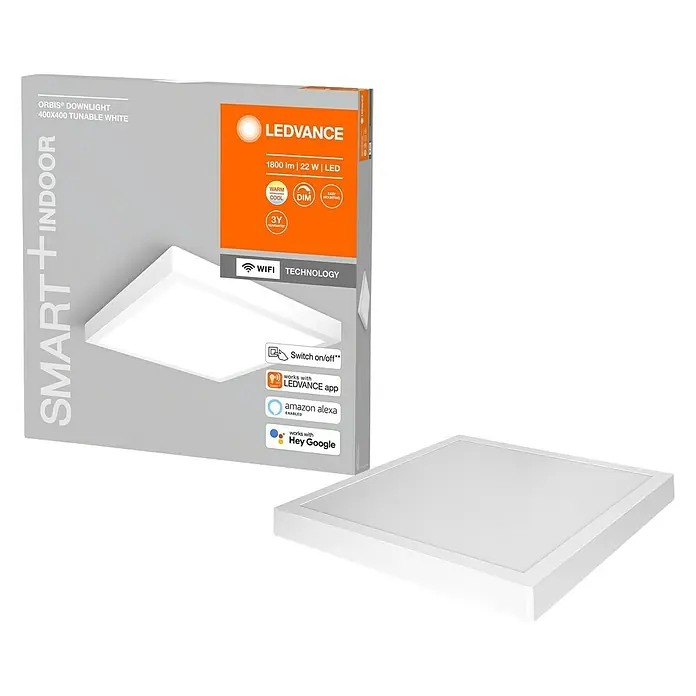 Ledvance LED-Deckenleuchte - 22 W, L x B x H: 40 x 40 x 3,7 cm, Mehrfarbig - LEDVANCE ORBIS® Downlight 400x400 tunable white. Smarte, dimmbare LED-Innenleuchte mit WiFi-Technologie für komfortable Lichtsteuerung.