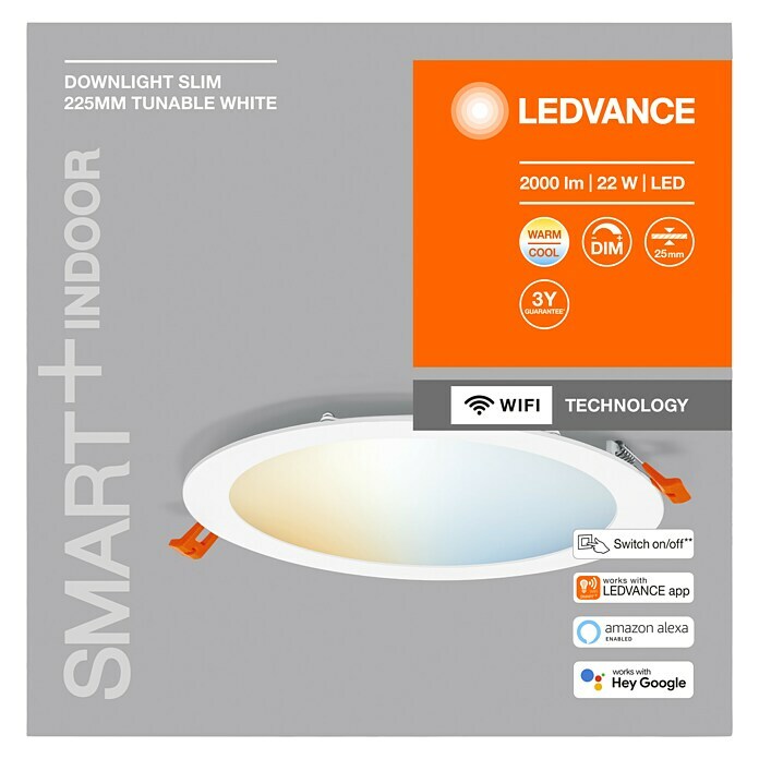 Ledvance LED-Einbauleuchte rund (22 W, Ø x H: 22,5 x 2,5 cm, Mehrfarbig) | BAUHAUS