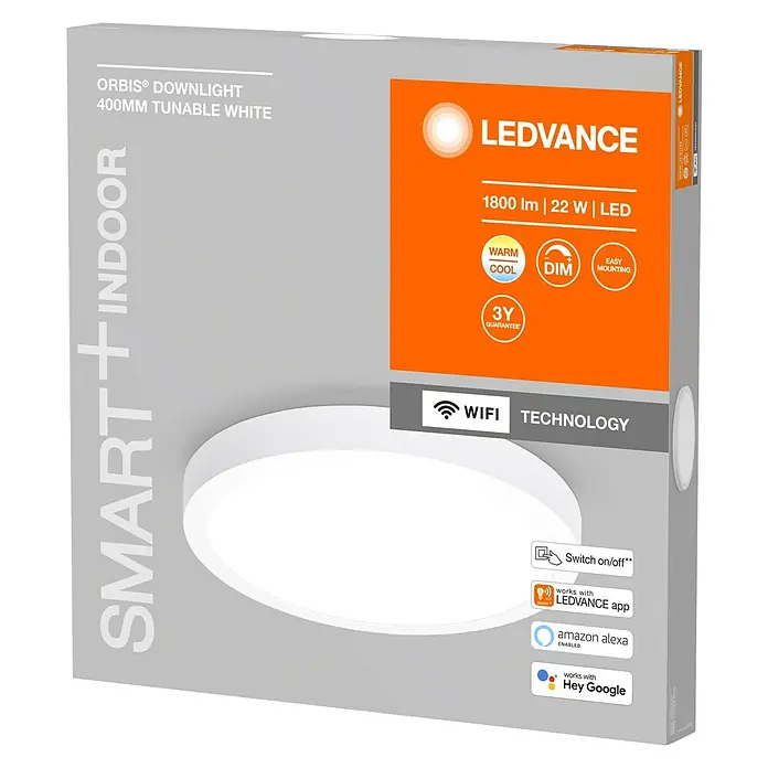 Ledvance Smart+ WiFi LED-Deckenleuchte - 22 W, Mehrfarbig, Durchmesser: 40 cm - Das LEDVANCE Orbis Downlight, 400mm, tunable white, ist eine smarte und energieeffiziente Innenraumleuchte mit WiFi Technologie.