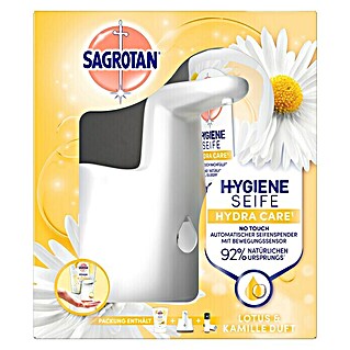 Sagrotan No-Touch Flüssigseife Starter-Set (250 ml,  1 x Automatischer Seifenspender, 1 x Sagrotan No-Touch Flüssigseife, 2 x AA-Batterien, Lotus & Kamille)