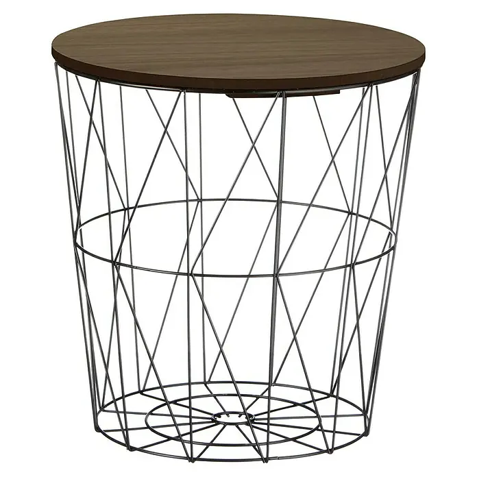 Beistelltisch Korb - Ø x H: 34 x 35 cm, Dunkelbraun, Mitteldichte Holzfaserplatte (MDF) - Stilvoller Akzenttisch mit Holzplatte und geometrischem Drahtgestell. Ein modernes Möbelstück für jeden Raum, das Funktionalität und Design vereint.