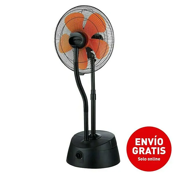 Purline Misty Ventilador de pie 10 - Altura: 128 cm - Un ventilador negro de pie con aspas naranjas, perfecto para refrescar y aliviar los días calurosos.
