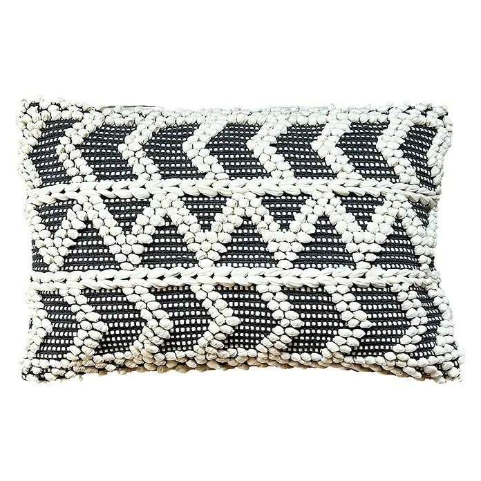 Kissen Jari - Charcoal Grey, 60 x 40 cm, 80 % Baumwolle, 20 % Polyester - Dekoratives Kissen mit einem geometrischen Muster in Schwarz und Weiß, das jedem Raum einen Hauch von Eleganz und Komfort verleiht.