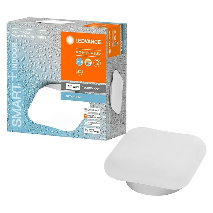 Ledvance LED-Wandleuchte - 12 W, L x B x H: 20 x 20 x 9,4 cm, Weiß, Mehrfarbig - LEDVANCE ORBIS® AQUA Smart+ Indoor Deckenleuchte, 200x200, tunable white. Ideal fürs Badezimmer, mit WIFI Technologie und dimmbar.