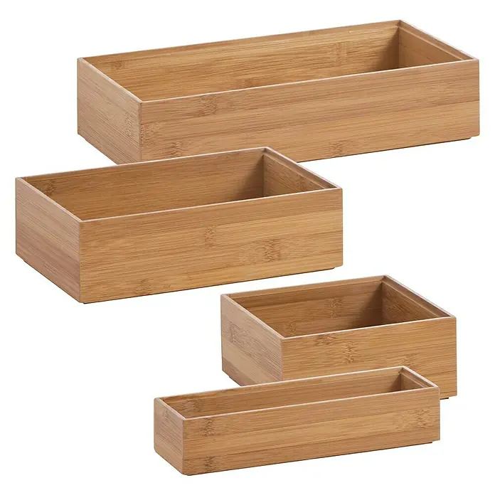 Zeller Present AufbewahrungsboxL x B x H: 23 x 15 x 7 cm, Bambus, Braun - Vier Bambuskästen unterschiedlicher Größe, ideal für die Organisation von Schubladen und Regalen. Praktische Aufbewahrungslösung.