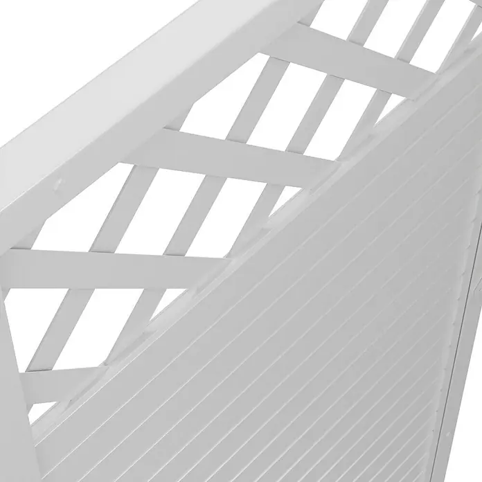 T & J Lightline Sichtschutzelement - 90 x 180 cm, Mit Rankgitter, Weiß, Halbelement - Detailansicht eines stilvollen, weißen Sichtschutzzauns mit dekorativem Gittermuster, ideal für Garten oder Terrasse.