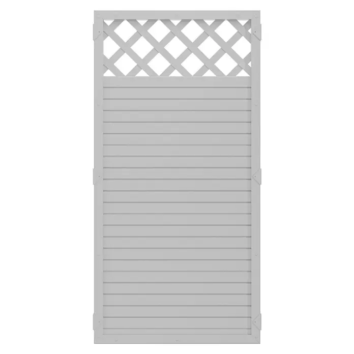 T & J Lightline Sichtschutzelement - 90 x 180 cm, Mit Rankgitter, Weiß, Halbelement - Dieses Bild zeigt einen weißen Sichtschutzzaun mit einem oberen Gitterbereich, ideal für Garten und Terrasse.