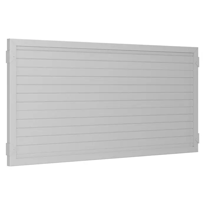 T & J Lightline Sichtschutzelement - 180 x 90 cm, Weiß - Eine weiße WPC-Sichtschutzwand mit horizontalen Lamellen und einem stabilen Rahmen, die Privatsphäre und Schutz im Außenbereich bietet.