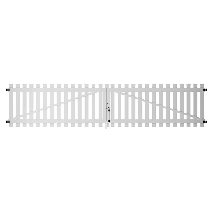 T & J Lightline Zauntor - 300 x 80 cm, Kunststoff, Weiß - Weißes Doppeltor aus Lattenzaun mit diagonalen Streben und Metallbeschlägen für einen sicheren und stilvollen Zugang zum Garten.