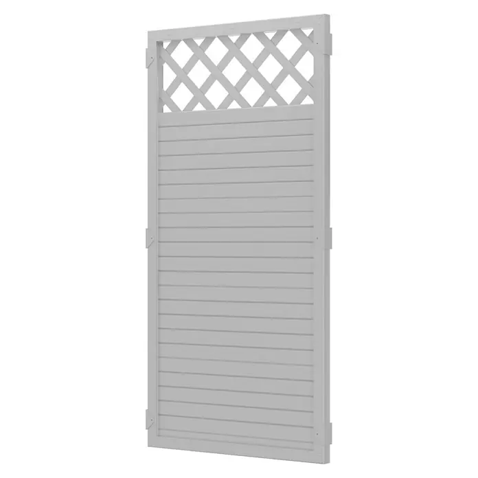 T & J Lightline Sichtschutzelement - 90 x 180 cm, Mit Rankgitter, Weiß, Halbelement - Graues Sichtschutzelement mit Latten und Rautenmuster für den Garten. Perfekt als Wind- und Blickschutz.