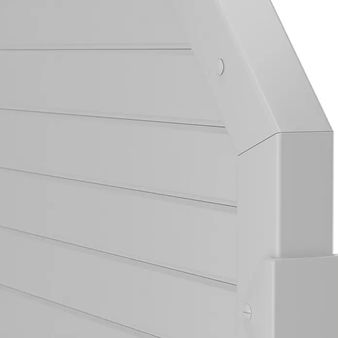 T & J Lightline Sichtschutzelement - 90 x 180 cm, Abgeschrägt, Weiß - Nahaufnahme eines eleganten, weißen Produktdesigns, das klare Linien und subtile Details für einen minimalistischen Look kombiniert.