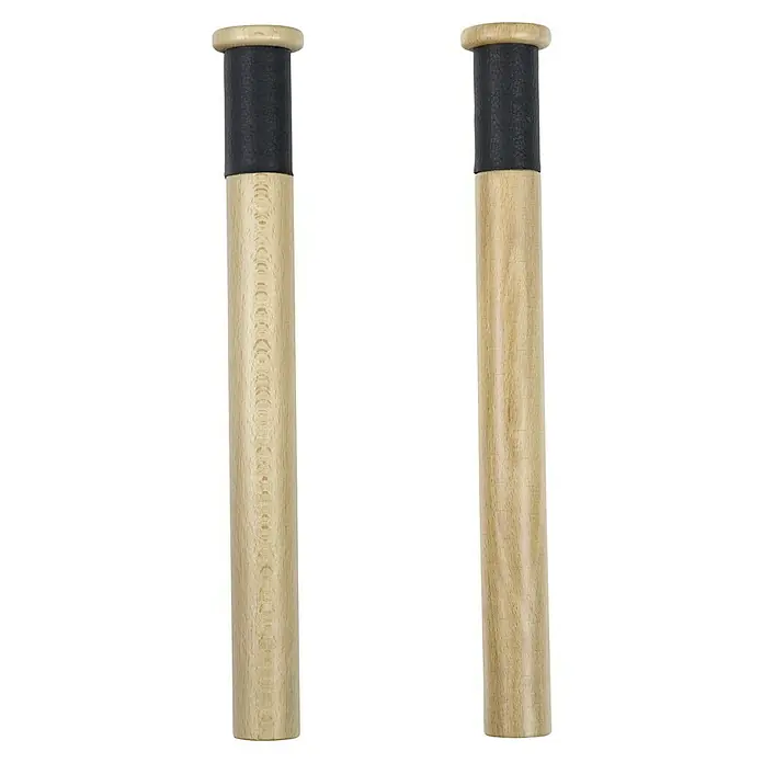 Rei Fahrradhalterung - Länge: 390 mm, 2 Stk. - Zwei hölzerne Trommelstöcke mit schwarzem Griff und hellem Holz, ideal für Schlagzeuger und Musikliebhaber.